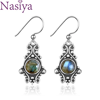 

Vintage Ethnic Style Natural Labradorite Drop Hanging Earring for Women Lovely Ear Pendant Dangle Earrings Jewelry for Gift
