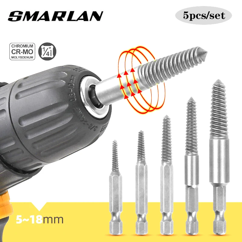 5pcs Screw Extractor Center Drill Bits Guide Set Broken Damaged Bolt Remover Removal Speed Easy Out Set Power Tool Accessories A