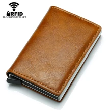 BISI GORO portfel męski blokowanie Rfid PU skóra Vintage 2020 etui na karty kredytowe Unisex zabezpieczenie przed kradzieżą aluminiowa torebka metalowa(China)