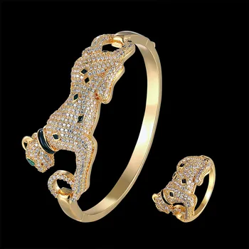 

Luxury bangle and ring women jewelry all zirconium micro baked black lacquer animal leopard Bracelet classic Fashion Accessories