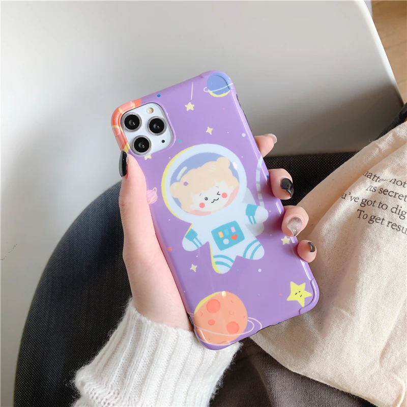 Мультфильм звездное небо пары шаблон чехол для Iphone 11 11pro Max анти-шок мягкий чехол по технологии imd для Iphone X Xs Max Xr 7 8plus крышка - Цвет: Бежевый