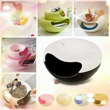 

4color Creative Lazy Double Layer Desktop Storage Box Snack Fruit Plate Debris Fruit Bowl Toiletries Organizer With Phone Holder