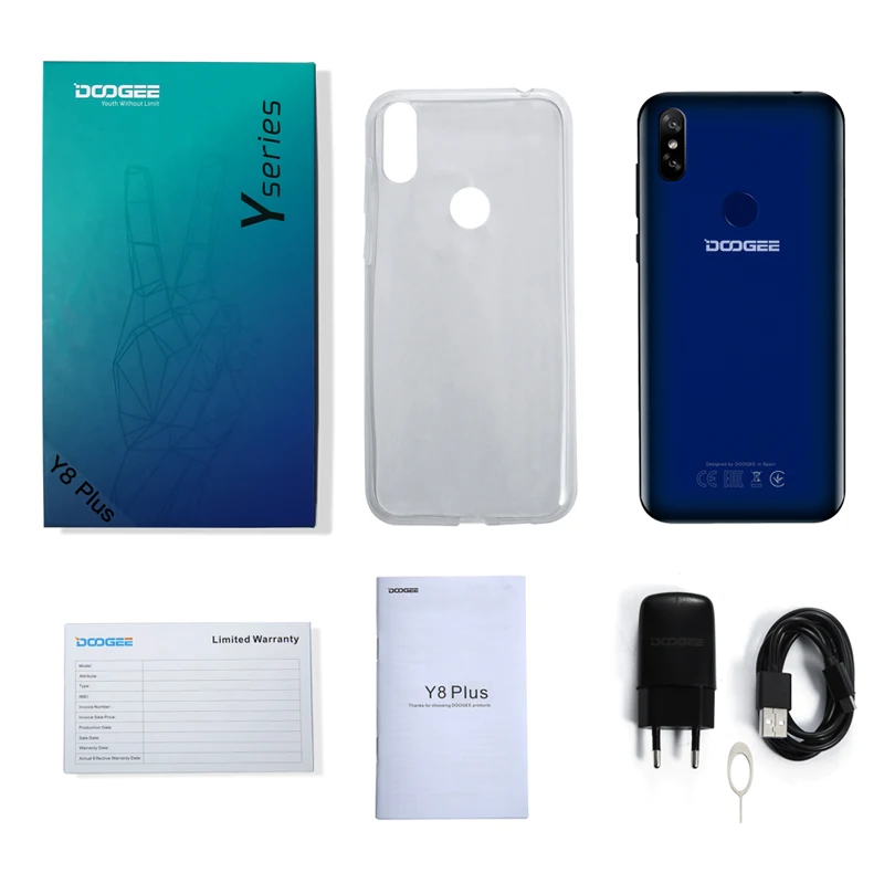 DOOGEE Y8 Plus MTK6761, 3 ГБ ОЗУ, 32 Гб ПЗУ, 4000 мА/ч, Android 9,0, FDD LTE, 6,21 дюймов, 19:9, экран капли воды, смартфон, две sim-карты, 13,0 МП