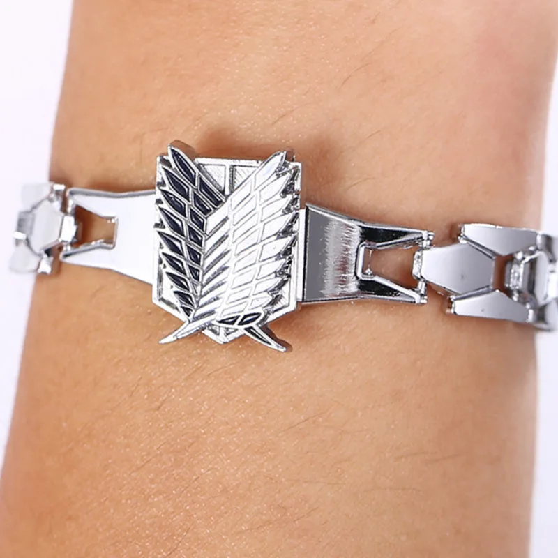

10pcs/lot Wholesale Attack on Titans Wings of Liberty Alloy Bracelets for Men Women Anime Cosplay Survey Corps Men Bracelet
