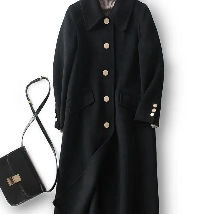 

Double-sided cashmere coat female mid-length double-sided fleece wool velvet Korean version was thin temperament wild black woo