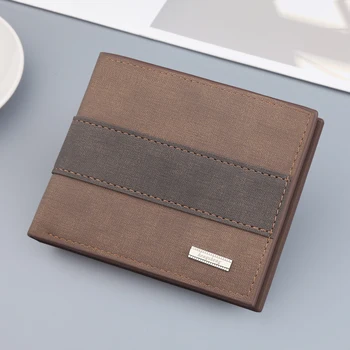 

Large Capacity Wallet New Men's Short Wallet EuroPean AndAmerican Business Casual Fashion Retro Cross Section Solid Color Wallet