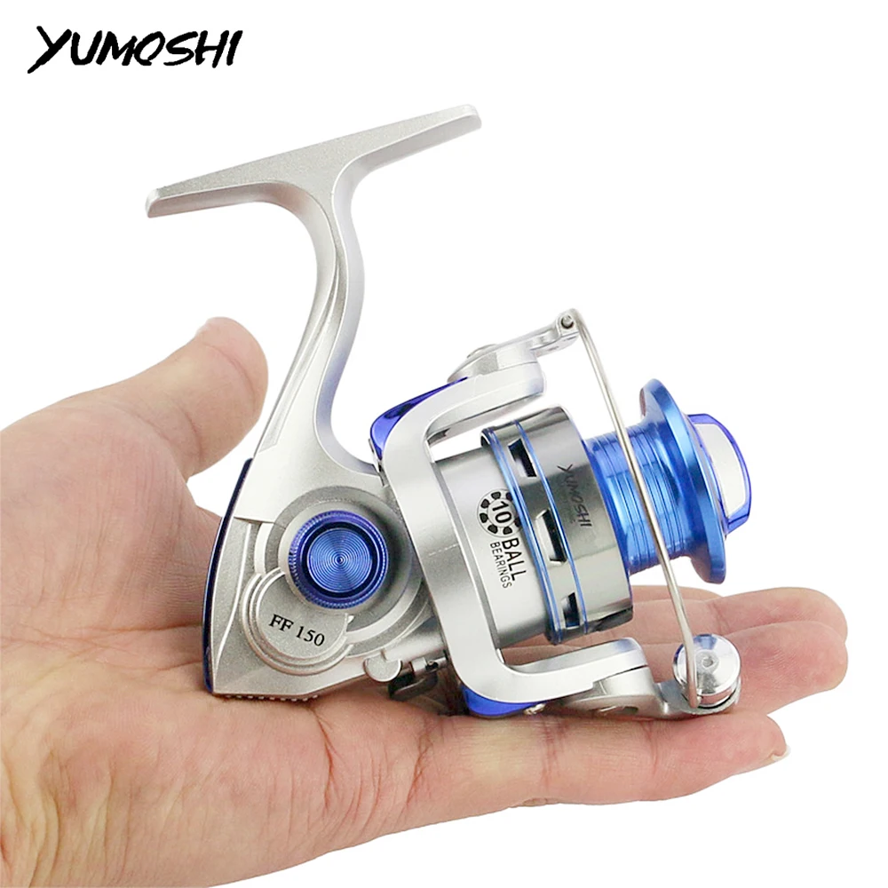 YUMOSHI Mini Metal Spool Spinning Reels Saltwater 10BB 5.2:1 Fishing Reel Coil Accessories Sea Stainless Steel Handle | Спорт и