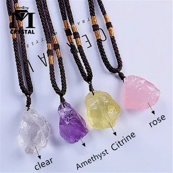 

Irregular Natural Stone crytsal Pendant Purple white Citrine Pink Quartz Crystal Necklace Jewellery healing gemstone