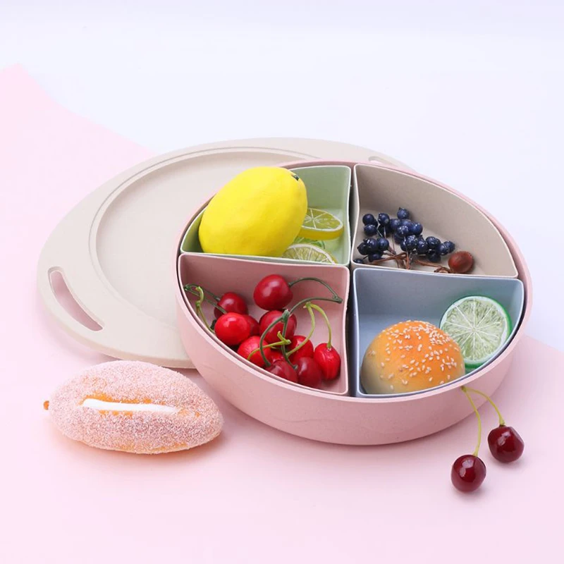Пшеничное соломенное блюдо для закусок коробка для конфет лоток для фруктов блюдо ручка креативный 4 ячейки с крышкой набор для домашней вечеринки