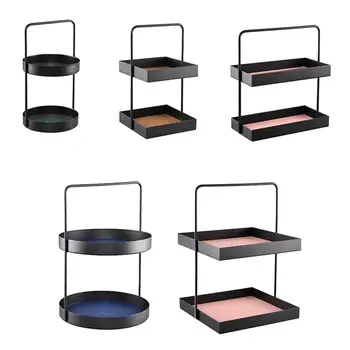 

Leather Storage Tray Snack Tray Rack With Handle Porch Ornament Cosmetics Storage Box Double Layered Desktop Box Organier
