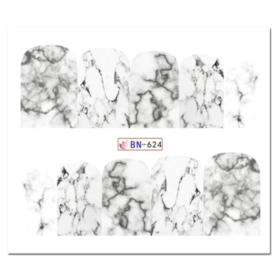 1pc Marble Series Nail Art Sticker Water Transfer Decal White Black Gradient Full Wraps Charm Nail Art Manicure Tips LABN613-624