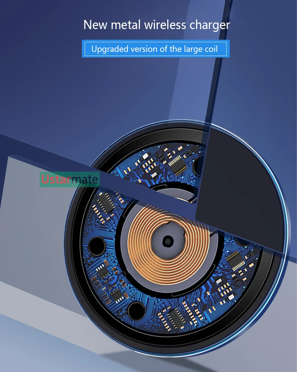 Qi Беспроводное зарядное устройство 10 Вт быстрое зарядное устройство для iPhone X Xs XR 8 металлический быстрый беспроводной зарядный коврик для samsung S9 S10 Note 8 9 10 Plus
