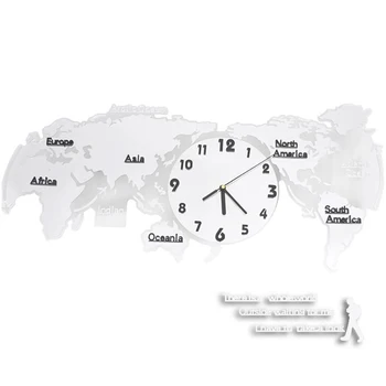 

3D World Map Wall Clock Digital Modern Hanging Clock Quiet Acrylic Home Office