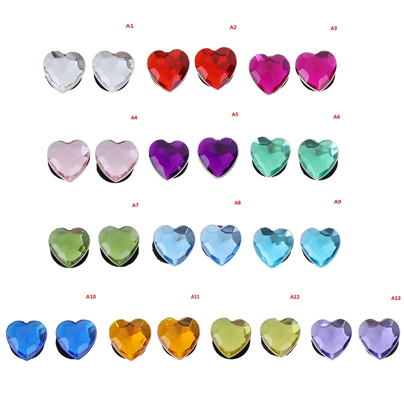 2Pcs New PVC Shoe Charms Shoe Buckles Crystal Heart Shape Accessories