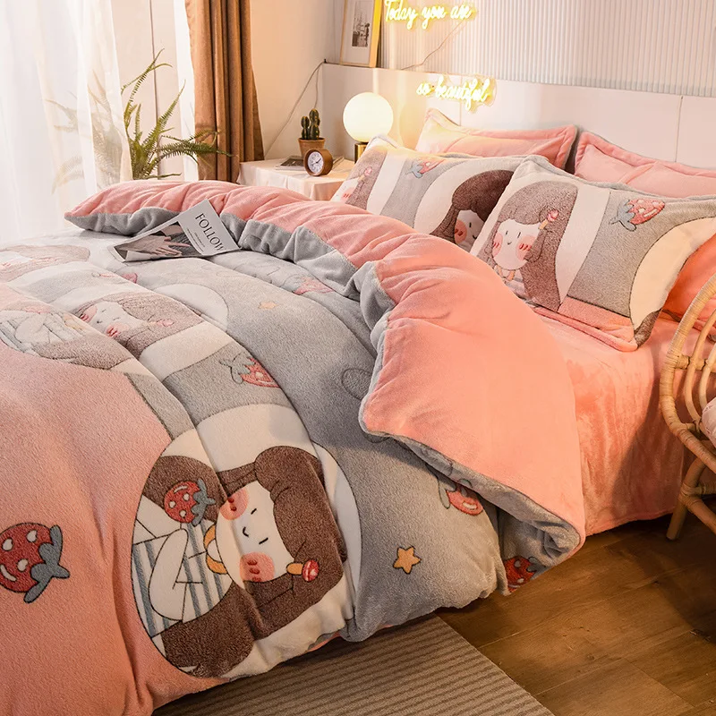 

2020 New Double-sided Thick 3D Three Dimensional Snow Fleece Winter Four-piece Suit with Delicate and Continuous Warmth Bedding