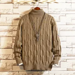 Зимний мужской теплый модный однотонный Повседневный вязаный свитер с высоким воротником, мужской свободный пуловер с длинными рукавами