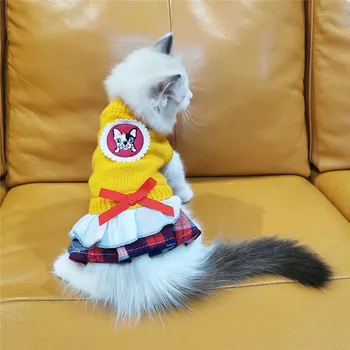 

Dog Sweater Dress Winter Cat Kitten Princess Party Tutu Skirt Pet Knitted Pullover Shirt Clothes for Small Medium Dog Girls