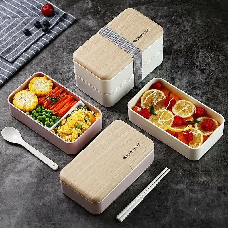 

Microwave Lunch Box Japanese Wood Bento Box Portable 2 Layer Container Storage