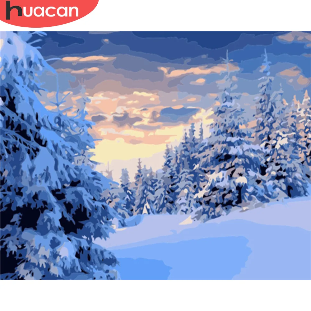 

HUACAN DIY Oil Painting By Numbers Snow Tree Kits Drawing Canvas HandPainted Pictures By Numbers Winter Scenery Home Decor