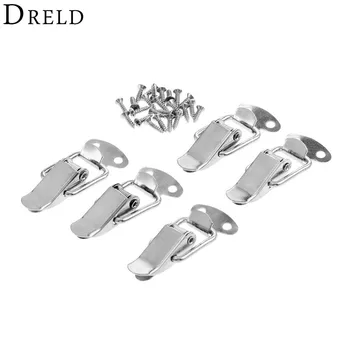 

DRELD 5Pcs Furniture Cabinet Boxes Spring Loaded Latch Catch Toggle Iron Hasp For Sliding Door Window Cabinet With Screw 43*21MM