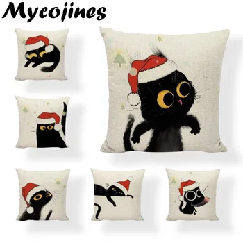 

Best Seller Black Cat Christmas Pillowcase Christmas Hat Christmas Tree Carton Fish Sofa Bedroom Car Decoration Cushion Cover