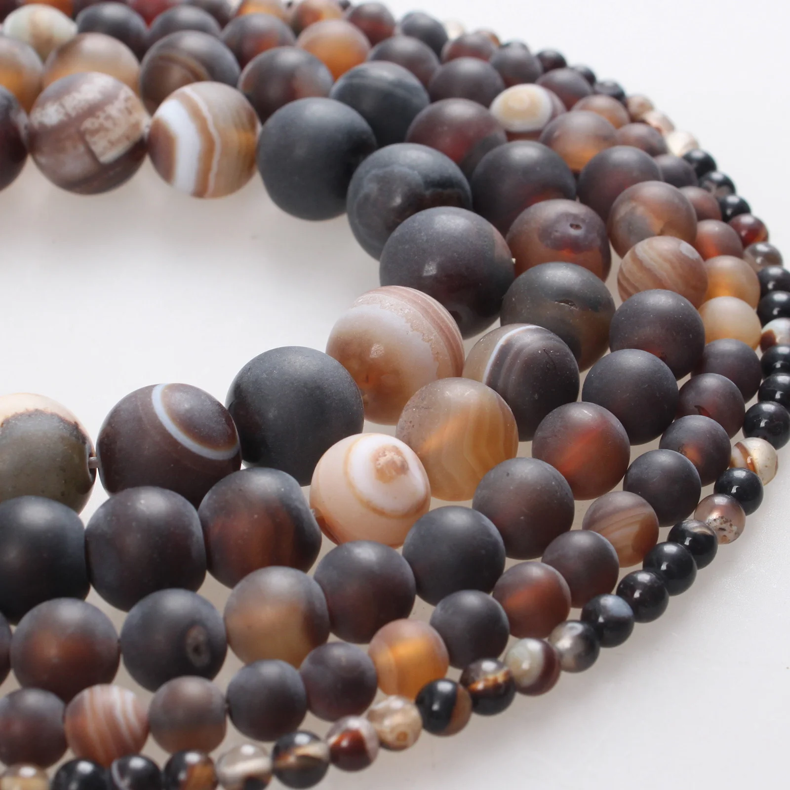 

Natural Beads Matte Coffee Stripe Agate Frosted Agate Round Loose Beads 4 6 8 10 12mm For Bracelets Necklace Jewelry Making