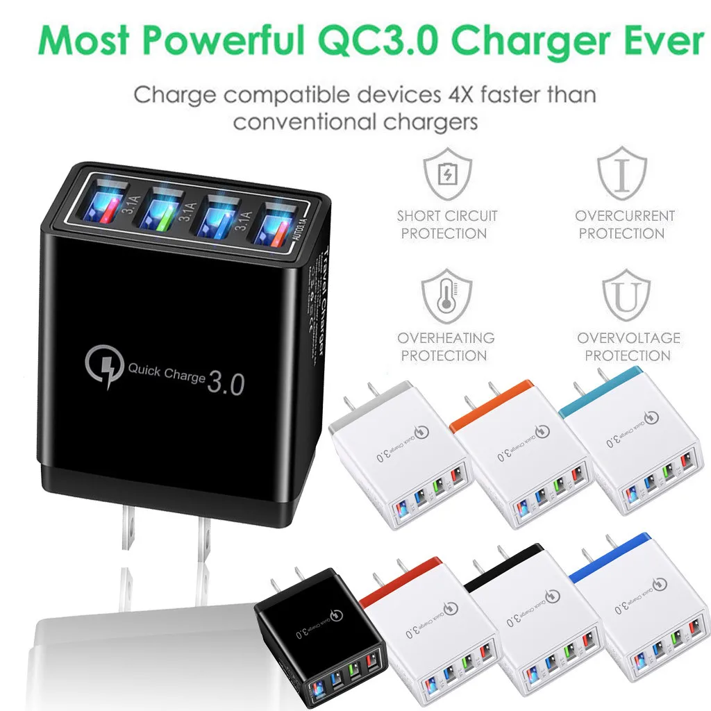 4 Port Fast Quick Charge QC 3.0 USB Hub Wall Charger 3.5A Power Adapter US Plug for smart phone iPhone Samsung Hot 2019 | Мобильные