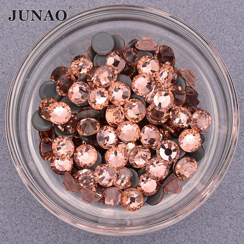 JUNAO SS 6 8 10 16 20 30 цвет шампанского горячее неподвижное стекло горный хрусталь сердце передачи стразы из Искусственного хрусталя аппликации для одежды