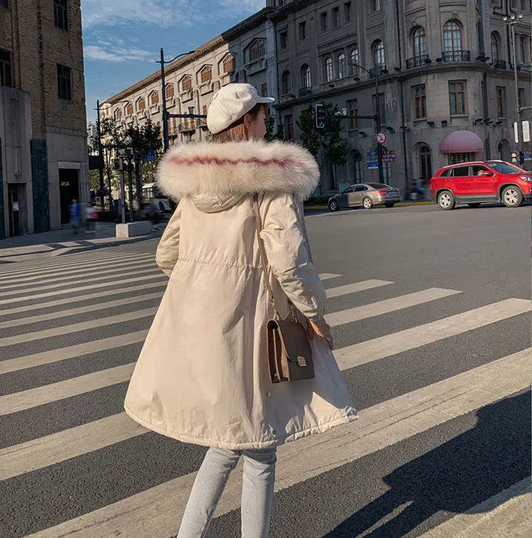 Женское свободное хлопковое пальто, Осеннее и зимнее теплое женское длинное свободное облегающее повседневное пальто с меховым воротником и капюшоном, верхняя одежда