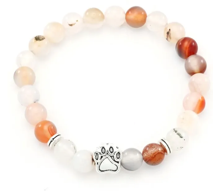 8mm tbh32 gold silver Copper cz zircon cubic zirconia elastic adjusted stone dog paw agate Onyx Buddha Prayer Yoga Bracelet | Украшения и