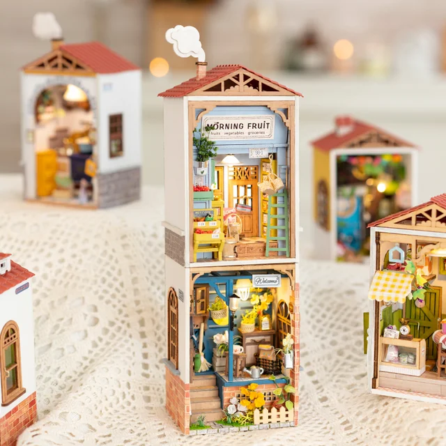 Robotime DIY Wooden Dollhouse Mini Town Doll House with Furniture Bookshop for Children Gift Miniature Adult 3