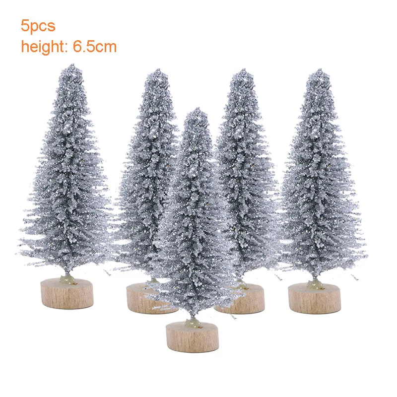 6.5cm-silver 5 шт. деревянные Сизалевые Рождественские Мини-елки из золота и серебра, Искусственные Рождественские елки для украшения рождества, сделай сам, снежный лес, виллиаж, реквизит - Цвет: 6.5cm-silver