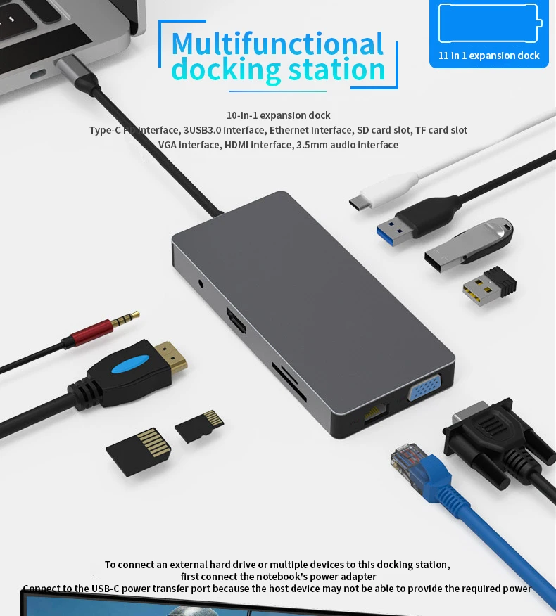 Набор контактов для тестирования 10 в 1 Тип-C концентратор USB3.0 концентратор usb PD высокое Скорость зарядка для мобильных устройств MacBook huawei XiaoMi lenovo док-станция с разрешением 4K HDMI SD TF LAN
