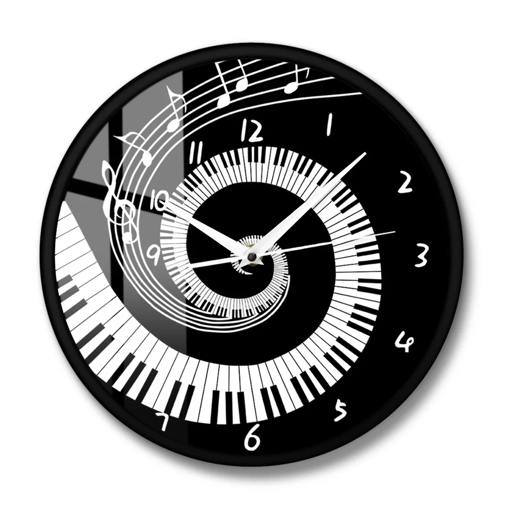 KHXJYC Black and White Piano Key Clock Ultra-Quiet Decorative Clock Learning Music Studio Piano Key Metal Frame Wall Clock