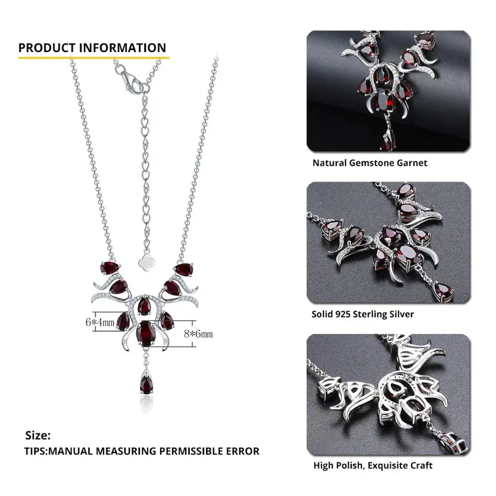 Hutang Гранатовое серебряное ожерелье, 5.36ct натуральный красный драгоценный камень кулон 925 серебряные ювелирные изделия элегантный подарок для женщин, 18 дюймов+ 2 дюйма