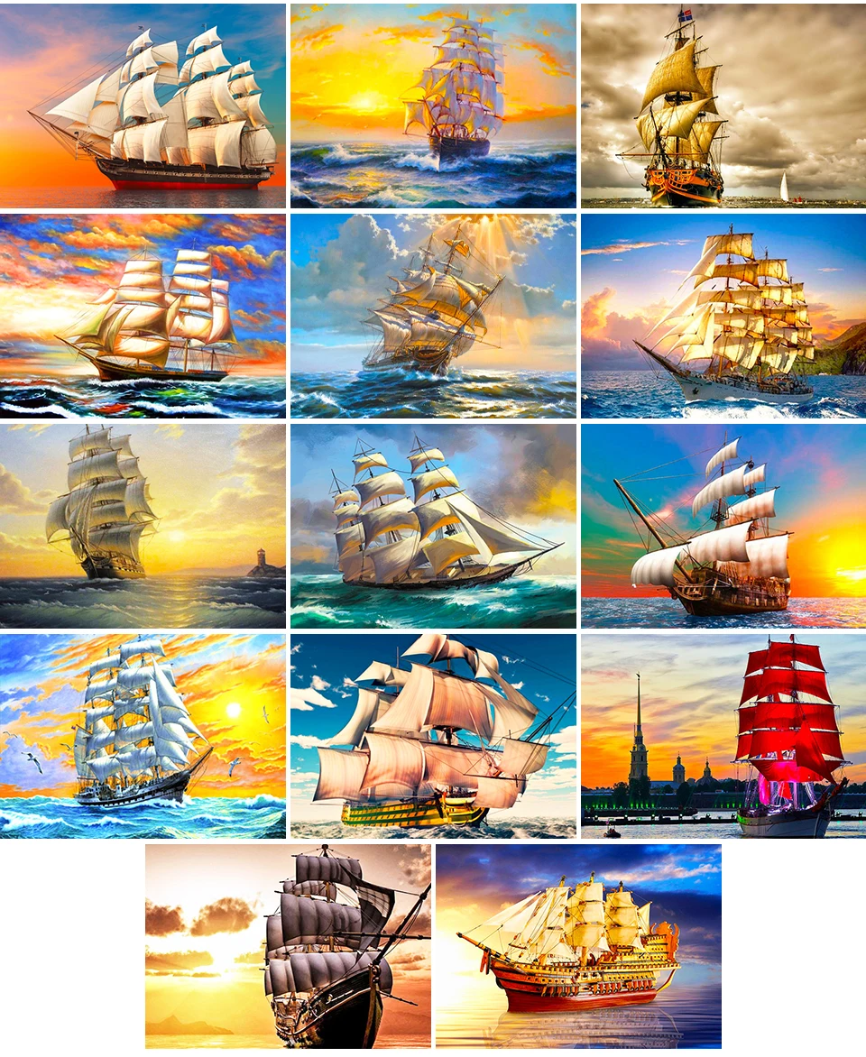 5D DIY Diamond Painting Landscape Sailboat Cross Stitch Kit Full Drill Embroidery Mosaic Art Picture of Rhinestones Home Decor