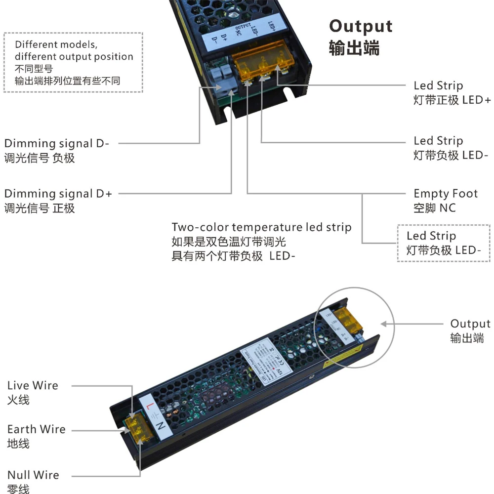 AC200-240V regulável led driver para 12v 24v