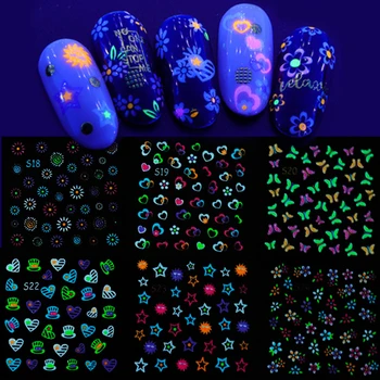 

24Pcs/Set Luminous Colourful Butterfly Nail Designs Sticker Self Adhesive Flower Sticker Accessories Party Nail Art Decoration