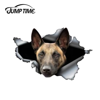 

Jump Time 13cm x 8.8cm Belgian Malinois Sticker Torn Metal Bumper Decal Funny Car Stickers Window Trunk Animal 3D Car Styling