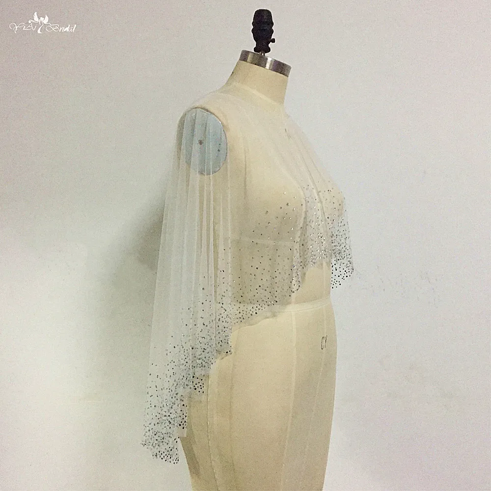 LZP415 Real Pictures Silvery White Tulle Boat Neckline Wedding Cape Ladies Bridal Jacket