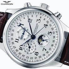GUANQIN, брендовые часы, мужские Роскошные автоматические механические часы с календарем, водонепроницаемые мужские кожаные Наручные часы