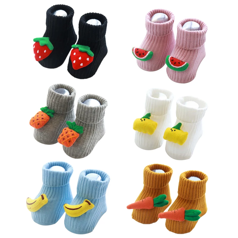 Мягкие носки для новорожденных с рисунком фруктов; нескользящие носки для маленьких мальчиков и девочек
