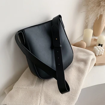 

Simple Solid Color Bucket Bags for Women New Quality Leather Female Shoulder Messenger Bags Ladies' Travel Purses And Handbags