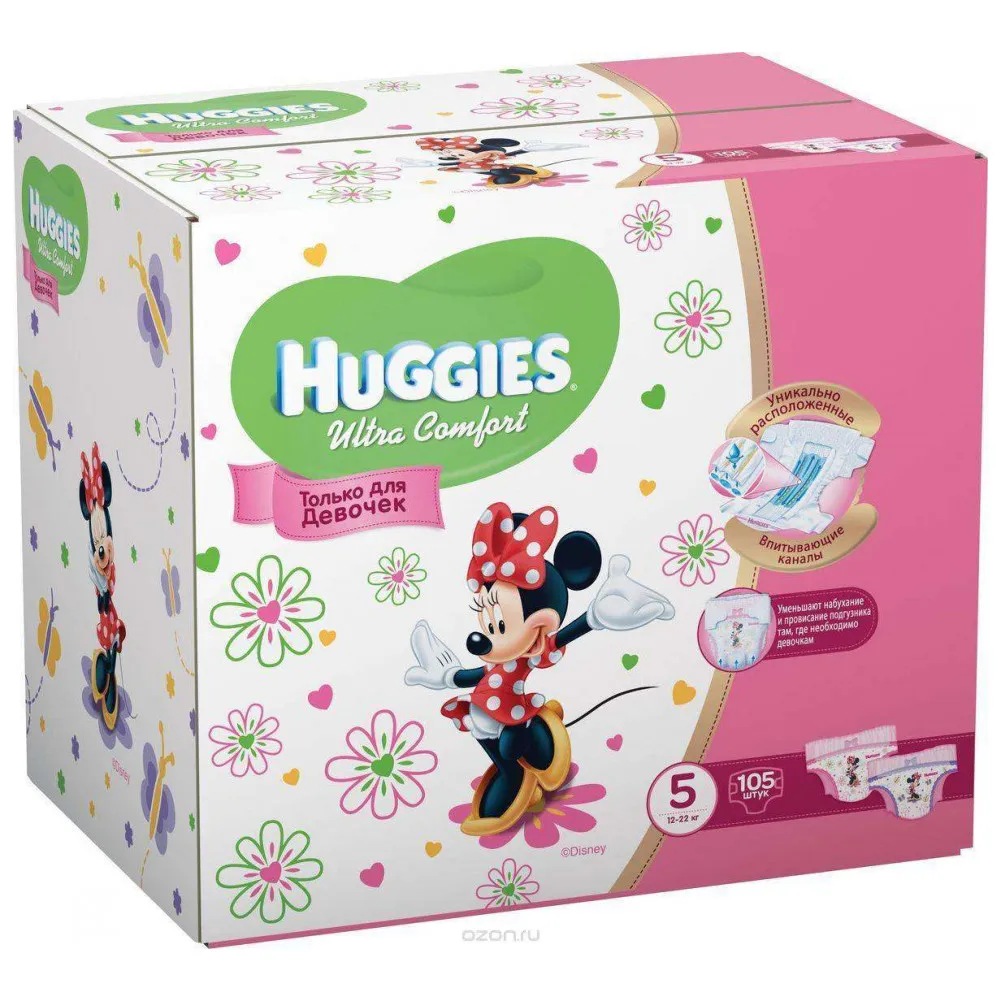 Подгузники Huggies Ultra Comfort для девочек 5(12-22 кг) 105 шт