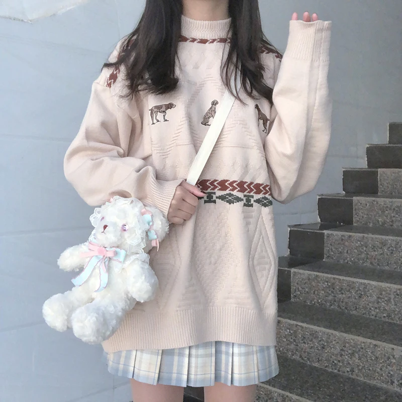 

Sweater female 2020 Spring New Style Korean-style sweet embroidered pullover mock-neck outer wear retro loose jumpers