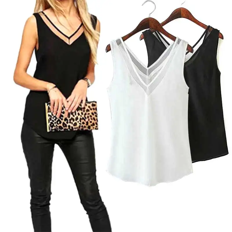

Summer Shirt Hot Fashion Chiffon Slim Loose V-Neck Sleeveless Vest Shirt Blouse Tops For Women HD88