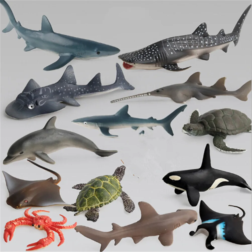 12pcs/Box 3D Sea Life Sharks Dolphin Simulation Animal Model Toys Kids Gift New 