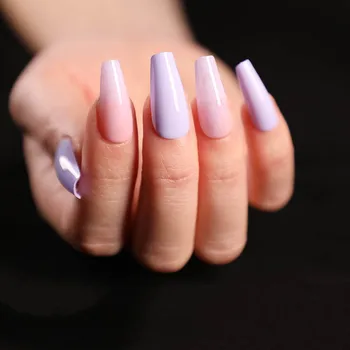 

24pcs Pink Purple Gradient Color Wearable Ballet Fake Nails press on Dye Trapezoid Full Cover Long Length Finished Fingernails