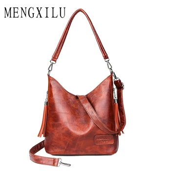

Retro Women Shoulder Messenger Bags 2019 Ladies Soft PU Leather Crossbody Bags for Women Handbag Sac Fashion Tassel Bucket Bag