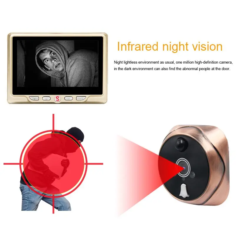Saful 4," ЖК-цветной экран 3000 мАч дверная камера цифровой дверной звонок несъемный аккумулятор Обнаружение движения зритель в дверном глазок